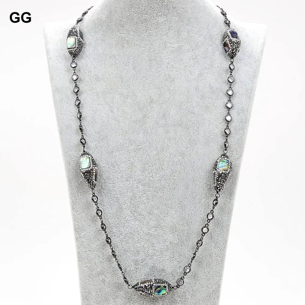 

GuaiGuai Jewelry 28" Natural Abalone Shell Crystal CZ Chain Necklace