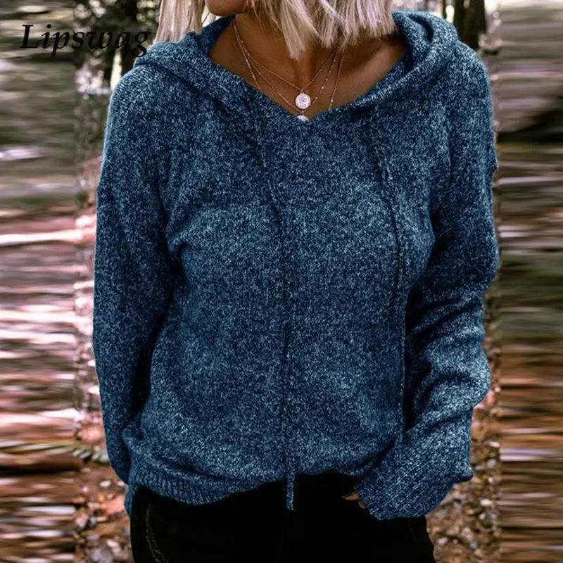 

Women Fashion Harajuku Hooded Sweatshirt Autumn Solid Elegant Knitted Pullover Tops Casual Long Sleeve Winter Hoodies Streetwear