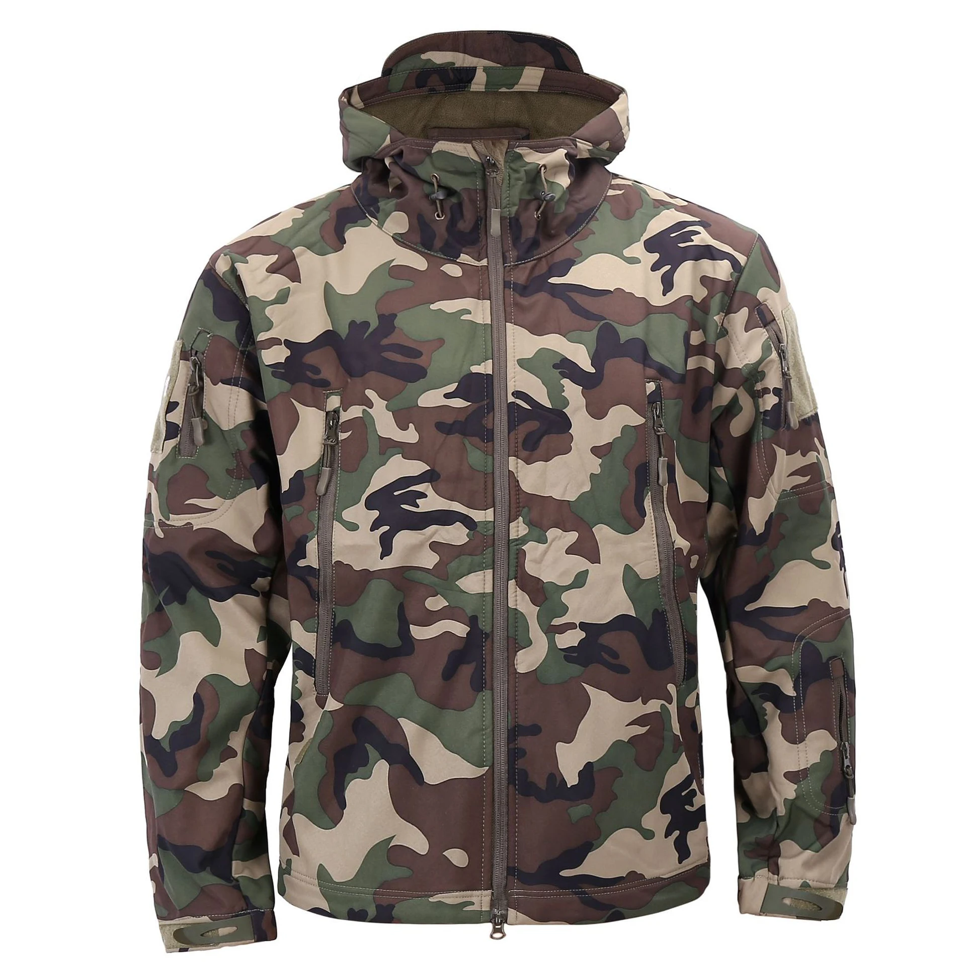 Woodland Camo Мужская Флисовая Подкладка Верхняя одежда с капюшоном водостойкая флисовая тактическая куртка - Цвет: Woodland Camo