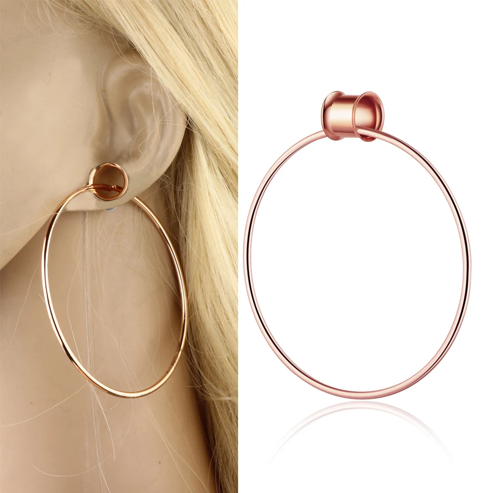 Ensanchadores de oreja de acero rosa dorado, tapones y túneles de anillo grande, Piercing expandible de calibre 00, 6-16mm, 60 uds., venta al por mayor