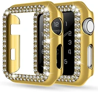 fashion double diamond pc bumper for apple watch se series 6 5 4 3 2 case 40mm 44mm 38mm 42mm cover for iwatch protect frame