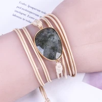 natural labradorite stone wrap bracelets for women men 5layers long vegan wax rope charm bracelet couple gift fashion jewelry
