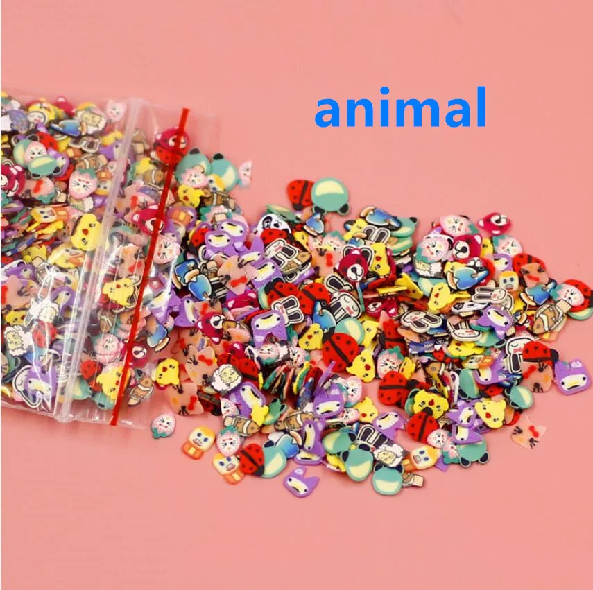 1KGS дизайн ногтей 3d Фрукты Fimo ломтик цветы крошечные мягкие продукты крем фрукты животные любовь ломтик Полимерная глина DIY Красота наклейки для ногтей - Цвет: animal design