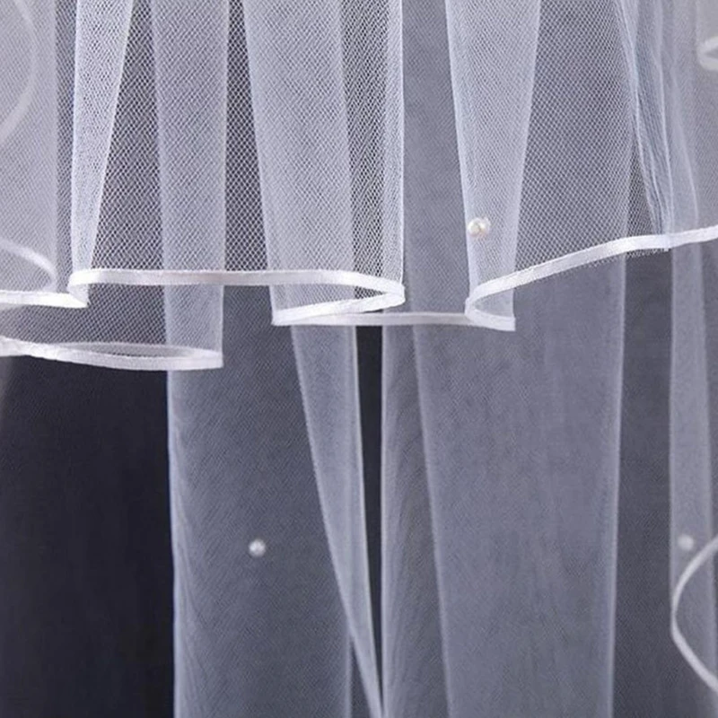 

50PE 3 Tier Wedding Bridal Veil with Metal Comb Ribbon Edges Tulle Veil for Bride Bridesmaid Flower Girl Elbow Length