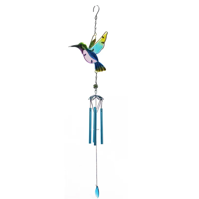 

1PC Green Blue Hummingbird Wind Chimes Crafts Diamond Glass Painted Ornaments Metal Aluminum Tubes Creative Dragonfly Home Decor