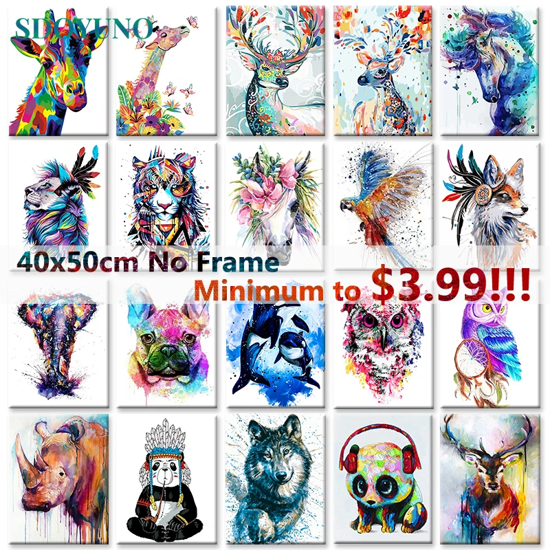 SDOYUNO 40x50 см бескаркасные DIY живопись по номерам Минимализм стиль животные на холсте картины по номерам украшение дома