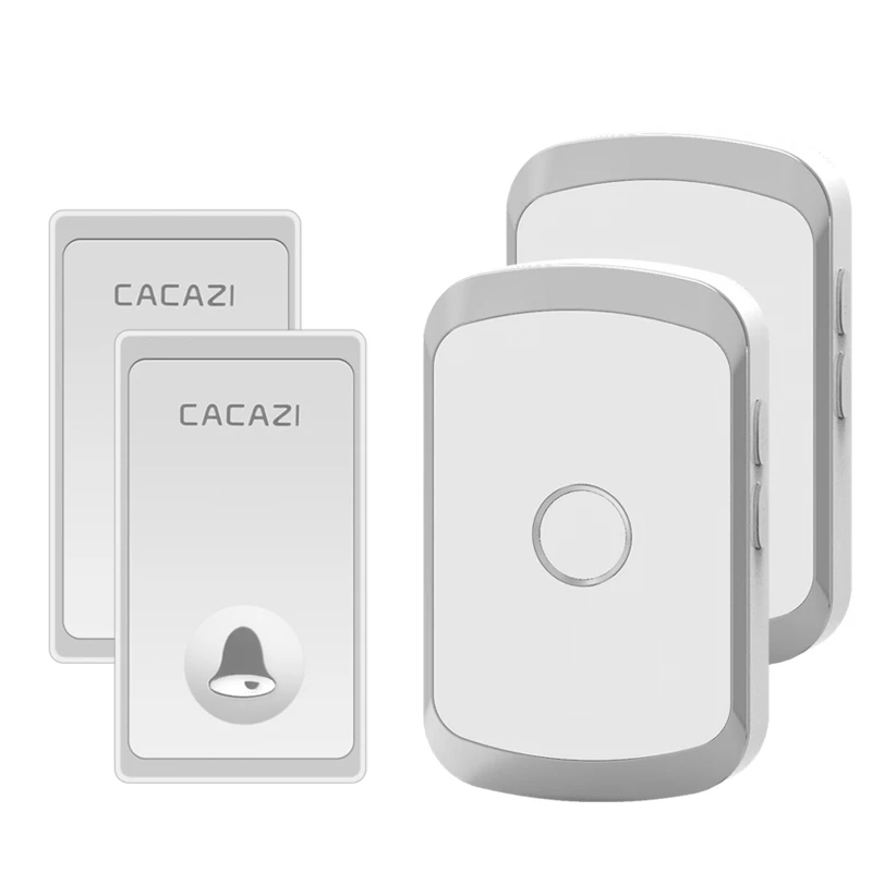 2 button 2 receiver CACAZI автономный водонепроницаемый беспроводной дверной звонок без кнопки батареи 200 м дистанционный светодиодный светильник Домашний Беспроводной дверной звонок с европейской вилкой 36 Chime - Цвет: 2 button 2 receiver