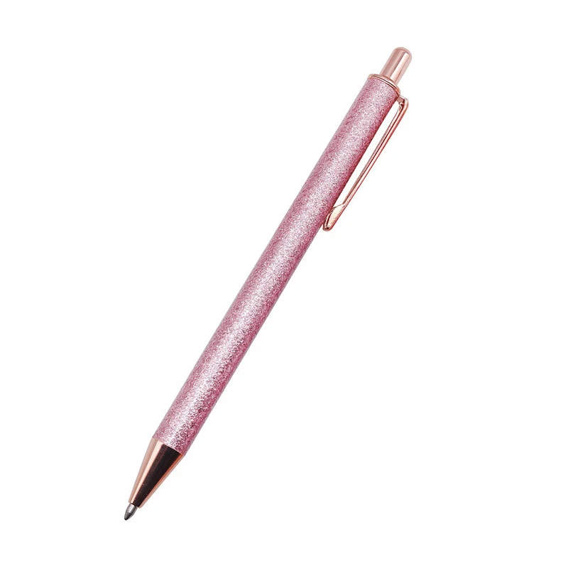 Rose gold powder 1 pcs Ballpoint pen Boutique 1.0mm Glitter sequin crystal pen Three colors optional Student stationery office Writing pen - Color: Rose gold powder