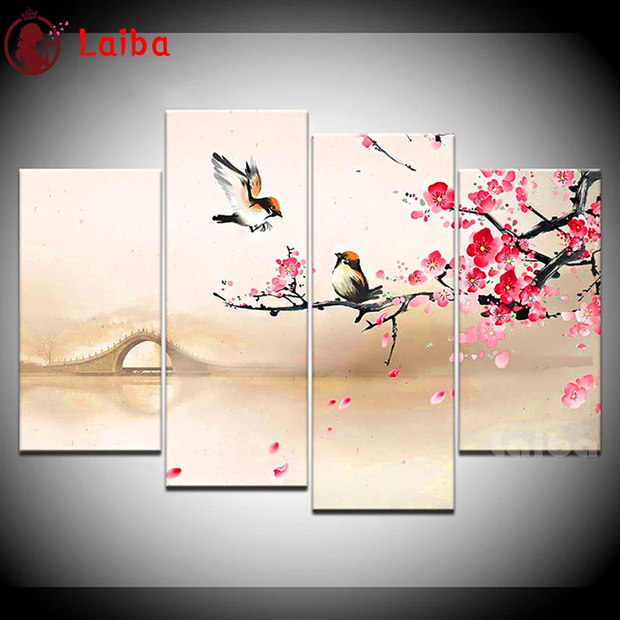 

4 Pieces Plum Blossom Chinese Style Classical Pictures diamond painting stitch cross embroidery full drill mosaic home decor art