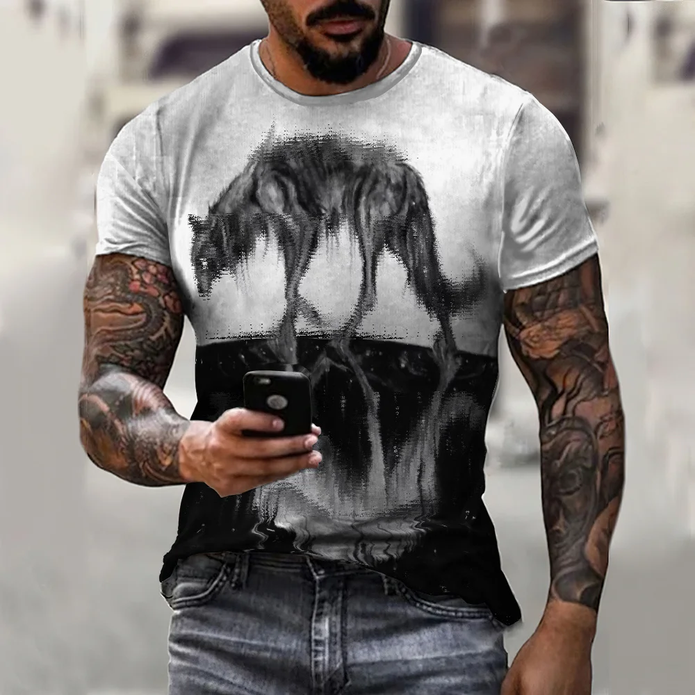 

Summer Fashion T Shirt Men Streetwear Round Neck Short Sleeve Tees Tops Animal Clothes Children'S Boys Cool Wolf 3d Print Tshirt