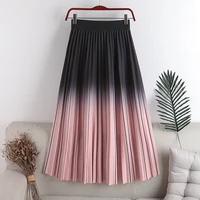 gradient color long skirts womens 2021 summer pink elastic waist pleated long skirt casual a skirt changeable skirt midi skirt