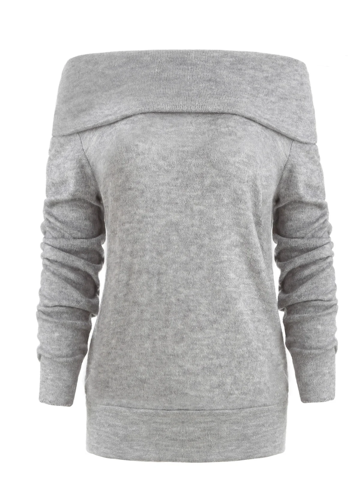 ROSEGAL Long Sleeve Off The Shoulder Sweater Casual Solid Color Pullover Knit Women Warm 2019 Light Gray Standard Size | Женская одежда