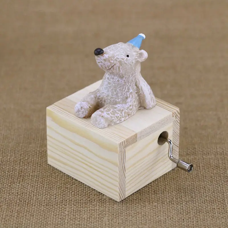 

Wooden Hand Cranked Music Boxes Creative Wood Cute Animal Crafts Baby Room Decor Birthday Party Kids Gift Music Box 8.3*5.4*8cm