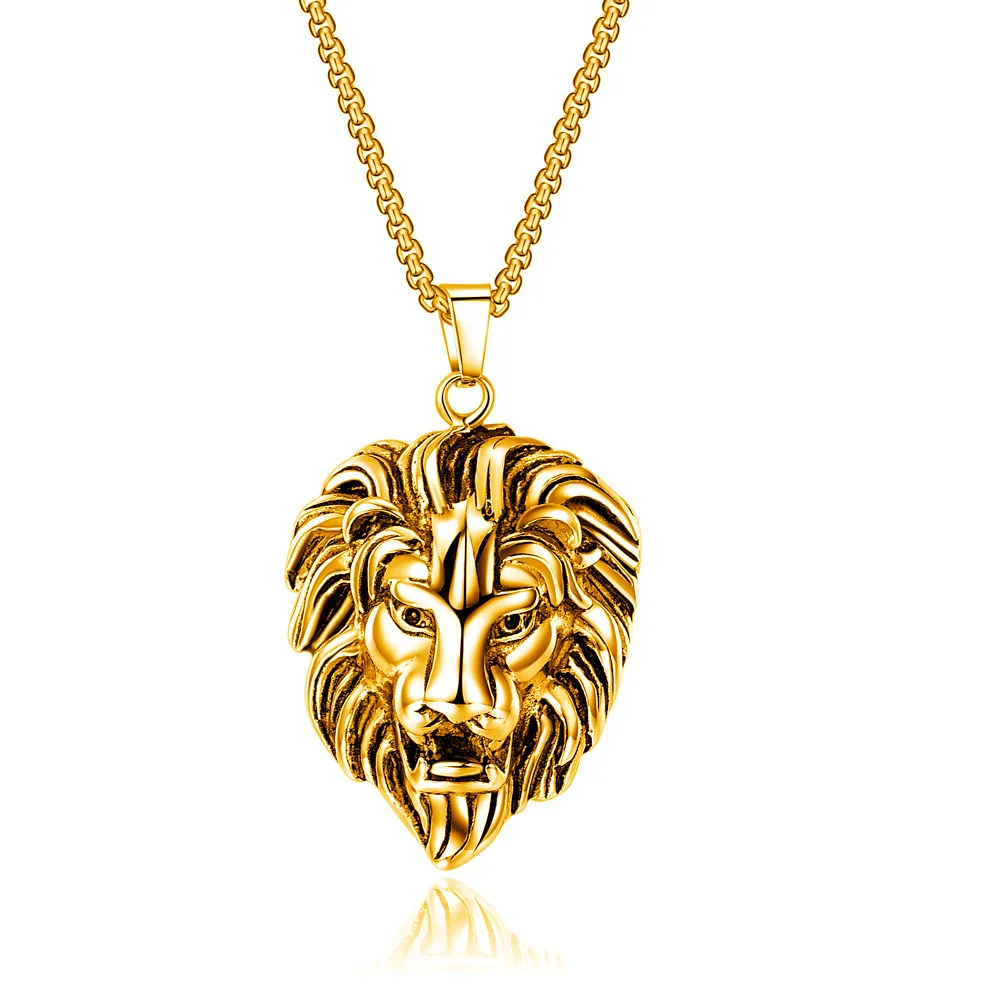 

Vintage Lion Head Pendant Gold Stainless Steel Necklace Hip Hop Punk Men&Women Exquisite Chain Couple Fashion Gift Jewelry