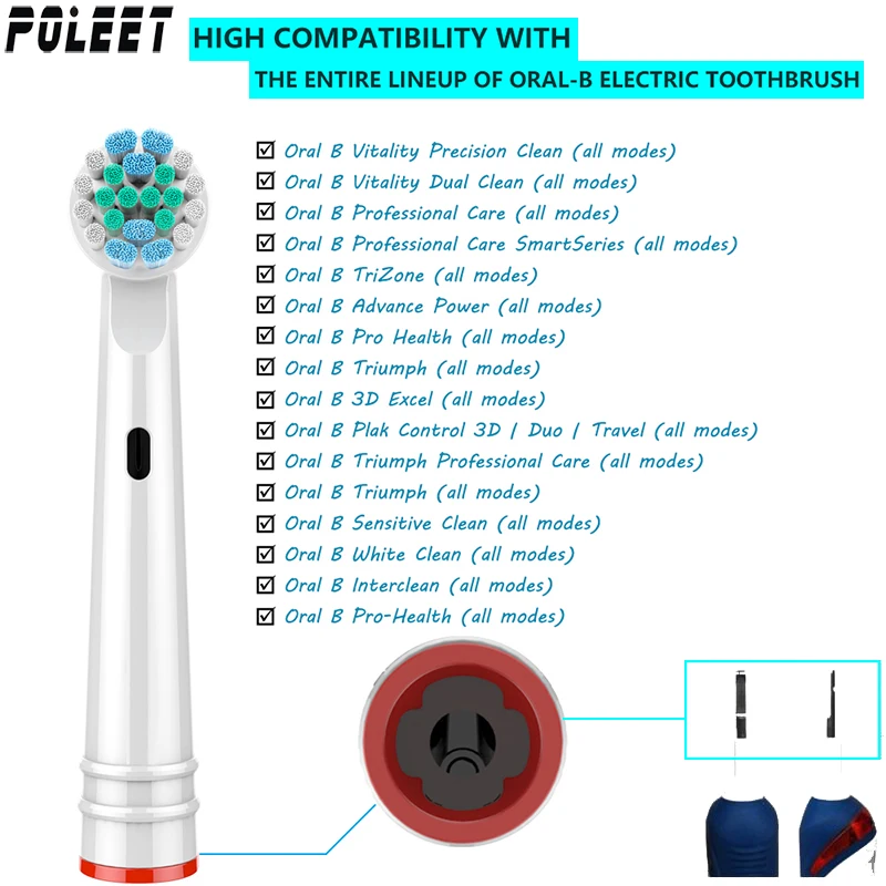 Poleet 8PCS Electric Tooth Brush Head EB17-P for Braun Oral B SB17A SB-17A Soft Bristle Vitality Dual Clean Professional Care | Бытовая
