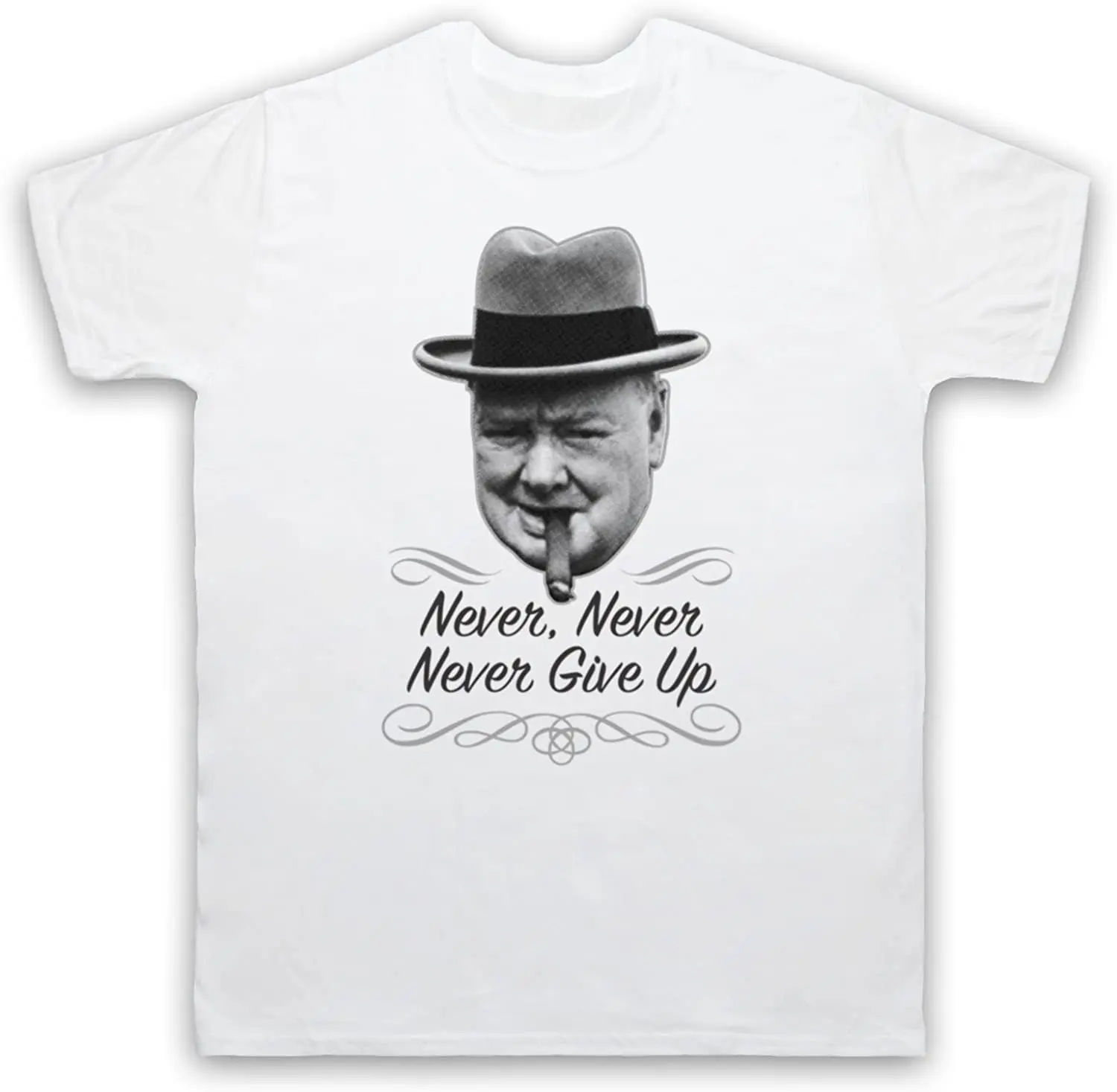 

Churchill Never Give Up WW2 Mens T-Shirt Short Casual 100% COTTON O-Neck shirts