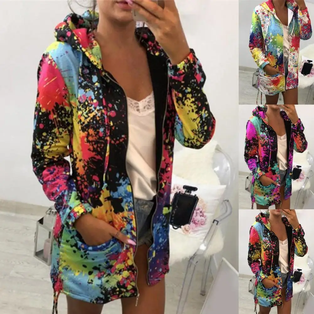 

Fabulous Hoodie Printed Casual Sweatshirt Tie Dye Drawstring Lady Hoodie Coat Lightweight Cardigan Coat for Daily Wear