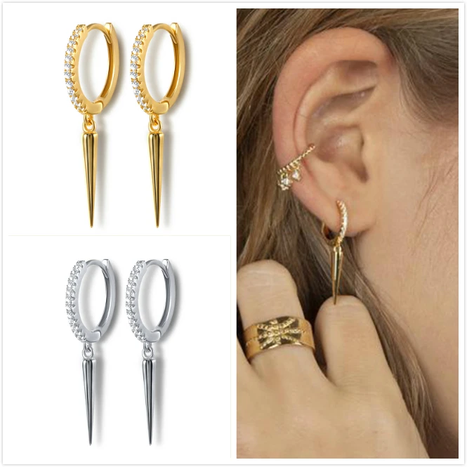 Серьги кольца женские из серебра 925 пробы с фианитами|Серьги-подвески| |