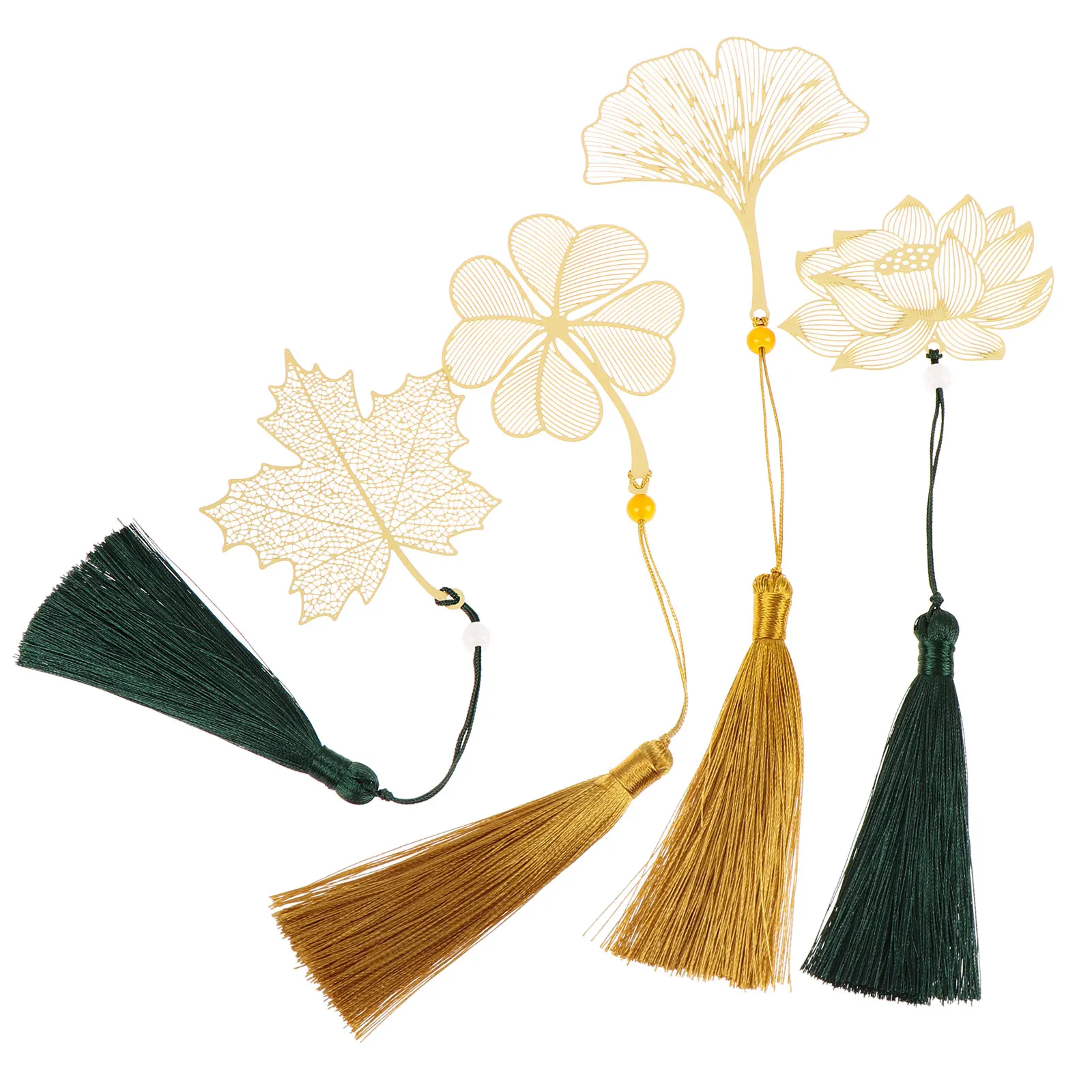 

4pcs Metal Bookmarks Leaf Series Bookmarks Chain Ornaments Ginkgo Four-leaf Clover Girlfriends Birthday Gifts Wedding Souvenirs
