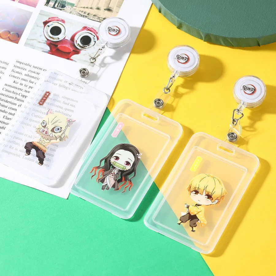Anime Demon Slayer Kimetsu no Yaiba PVC Card Holder Kamado Tanjirou Cosplay Stretchable Card Cover Keychain Pendant Accessories