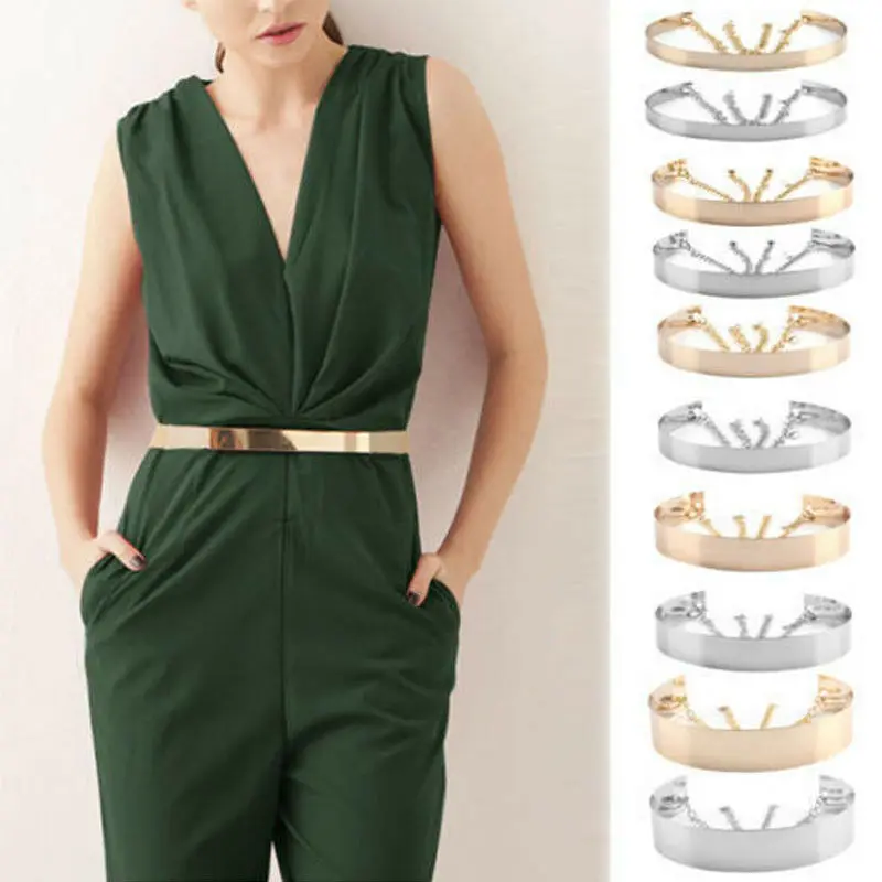 Женский широкий пояс с металлическим зеркалом золотистого и серебряного цвета |