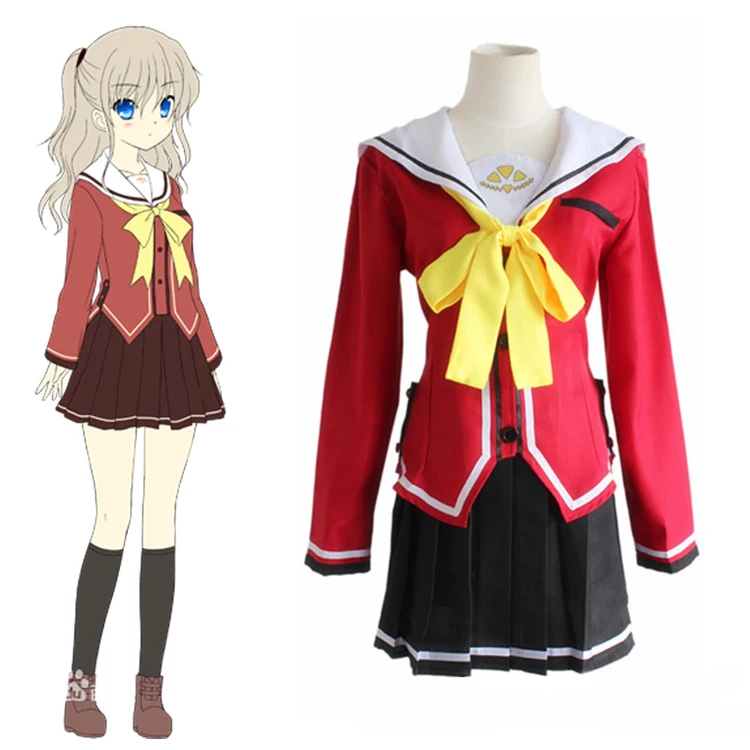 

Anime Charlotte Tomori Nao Cosplay School Uniform Women Girls JK Sailor Suit Costumes Red Coat Skirt Tie Set