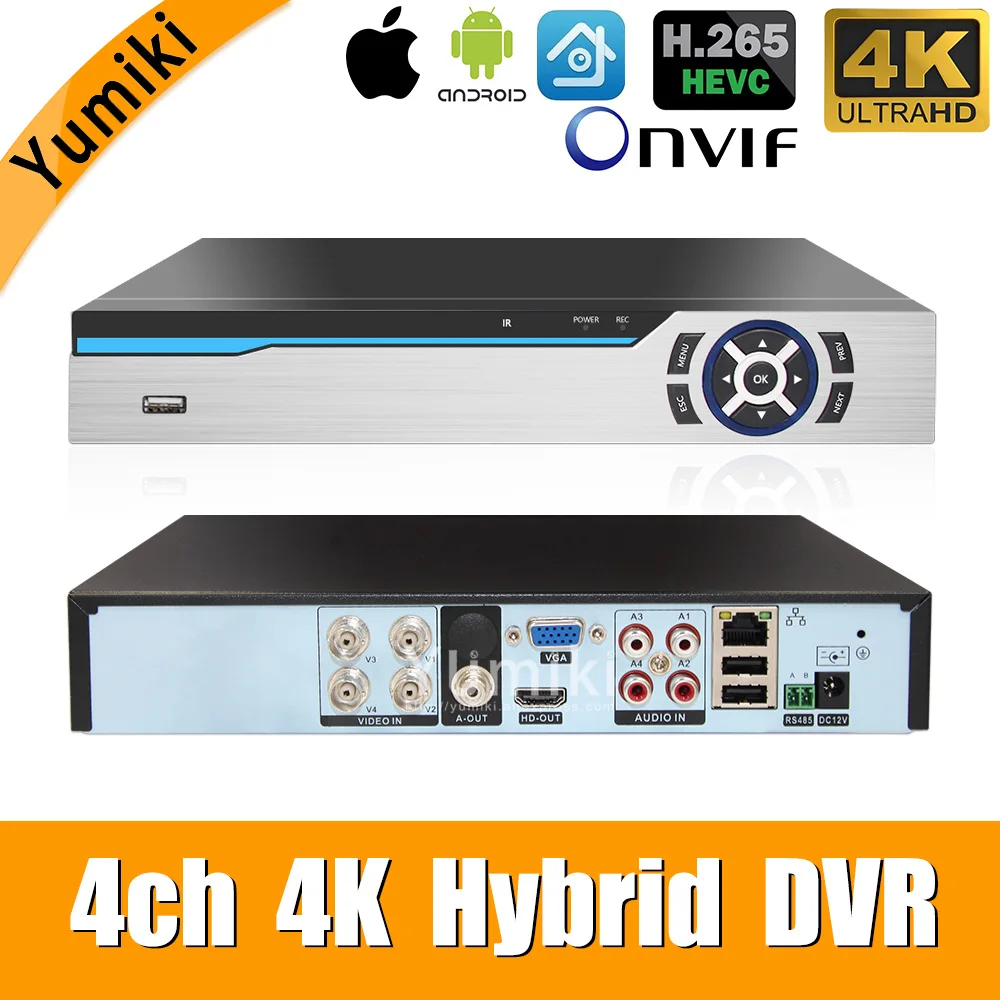 

H.265+/H.264 4ch AHD DVR 4K CCTV 8Ch 4K/5MP Hybrid Security DVR Recorder Camera Onvif Coxial Control P2P XVI/AHD/TVI/CVI/CVBS/IP