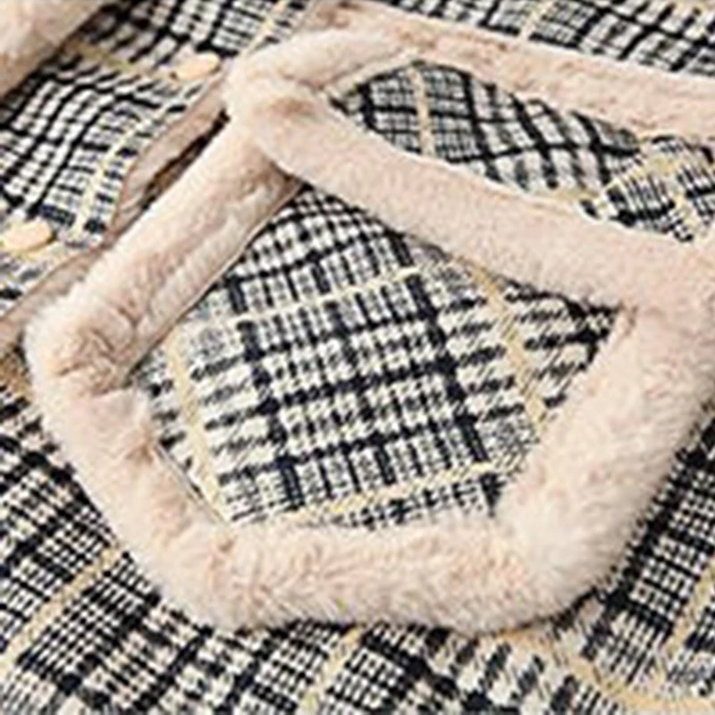 

Fashion Winter jacket coat Autumn Winter fur inside plaid parkas jackets buttons pockets casual faux fur female jacket coats