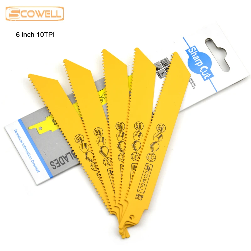 5 упаковок 6 дюймов 10TPI HSS биметаллическая сабельная пила полотна для сабельных