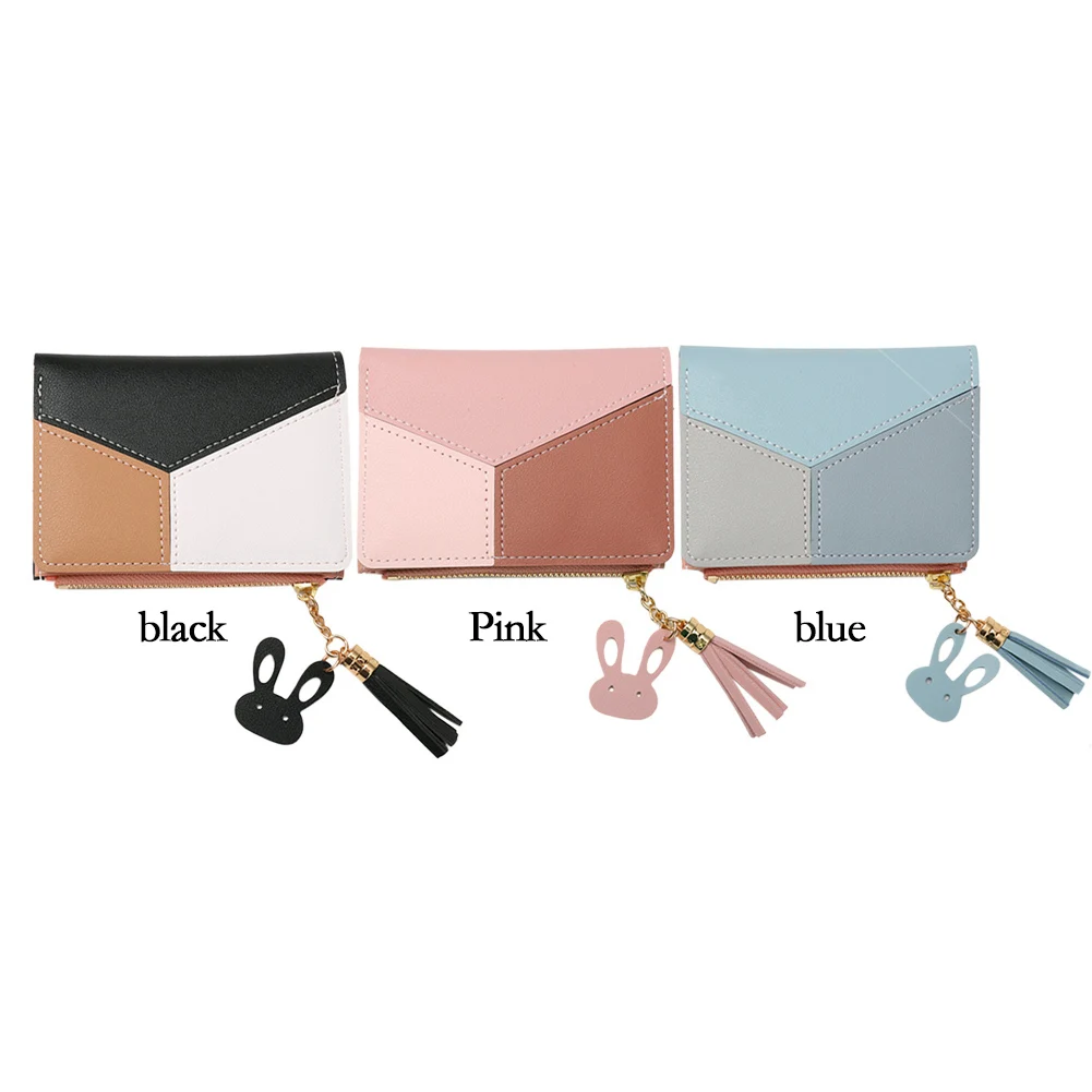 

PU Leather Geometric Splicing Women's Purse Long Zipper Fringe Money Credit Card Holder carteras para mujer