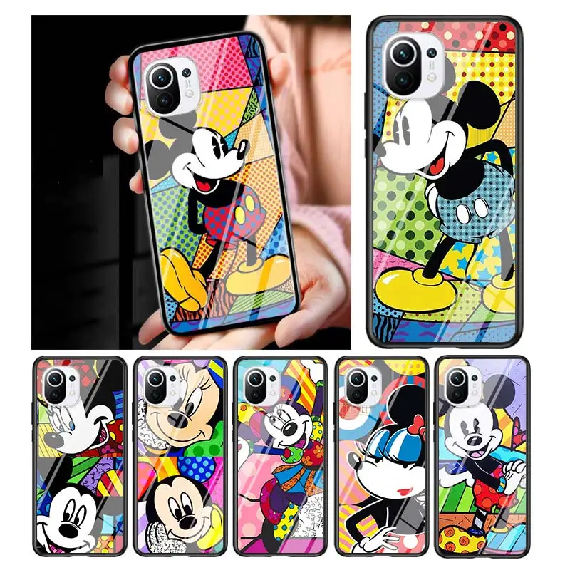 

Color Disney Mickey for Xiaomi Mi 11 Ultra Lite 10T Note 10 9T Pro CC9 CC9E 5G Luxury Tempered Glass Phone Case Cover