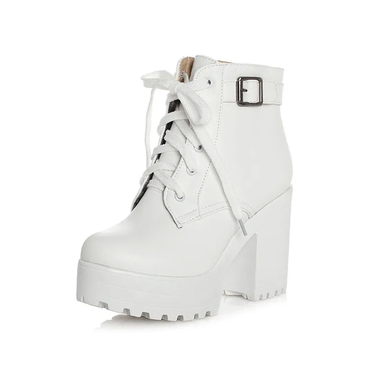

16 long line large short boots muffin thick heel lace up boots women's Boots