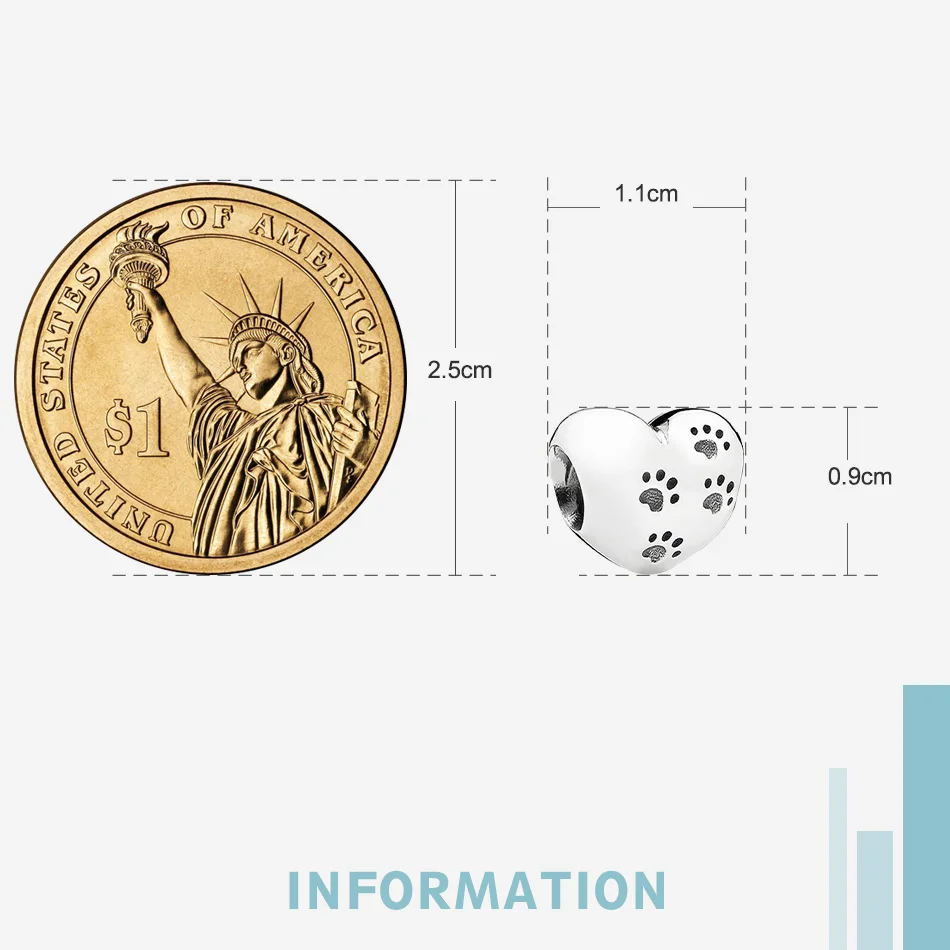 

BELAWANG Real 925 Sterling Silver Heart Bead with Cute Cat Paw Print Charms Fit Original Bracelet for Women Fine Jewelry Making