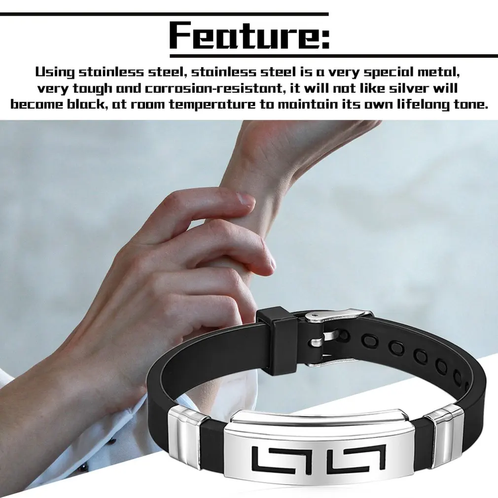 Men Bracelet Stainless Steel Hand Chain Jewelry Silicone Creative Black Trendy Shape Classic Bangle Fashion New 2020 | Украшения и
