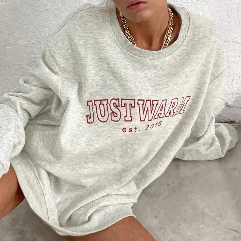 

Женский свободный пуловер с длинным рукавом, повседневный свитшот большого размера с надписью, уличная одежда, пуловеры с вышивкой на осень