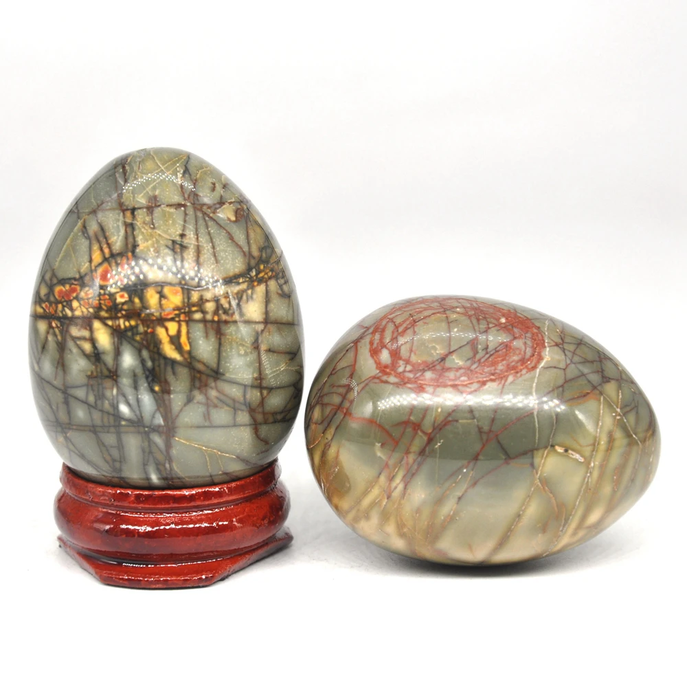 

34x44mm Bamboo Jasper Egg Shaped Stone Healing Natural Crystal Massage Minerale Gemstone Spiritual Decoration Collection