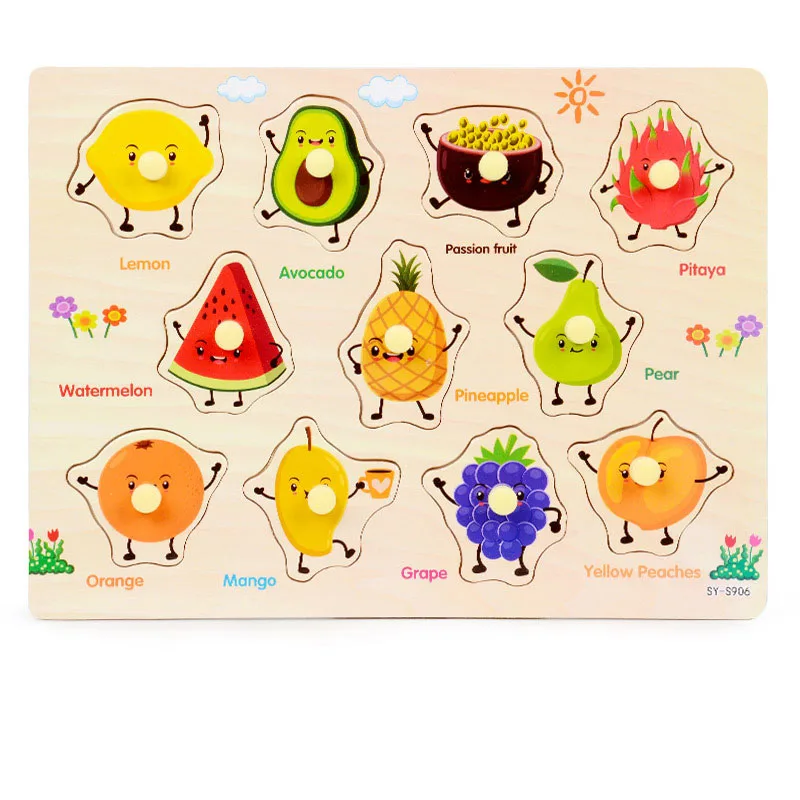 fruit02 Деревянная игрушка мультфильм автомобиль/Морские животные головоломка ребенок подарок детские игрушки деревянный пазл/ручной захват Доска Набор Обучающие - Цвет: fruit02