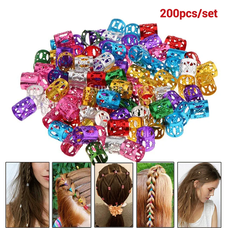 200 шт./компл. регулируемые бусины для волос сделай сам плетеные кольца дредов