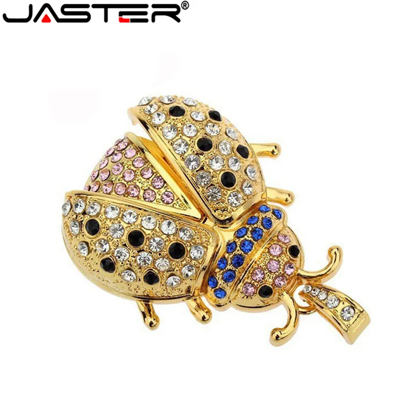 Флэш накопитель JASTER Lovely beetle с кристаллами модная металлическая Флэшка в виде