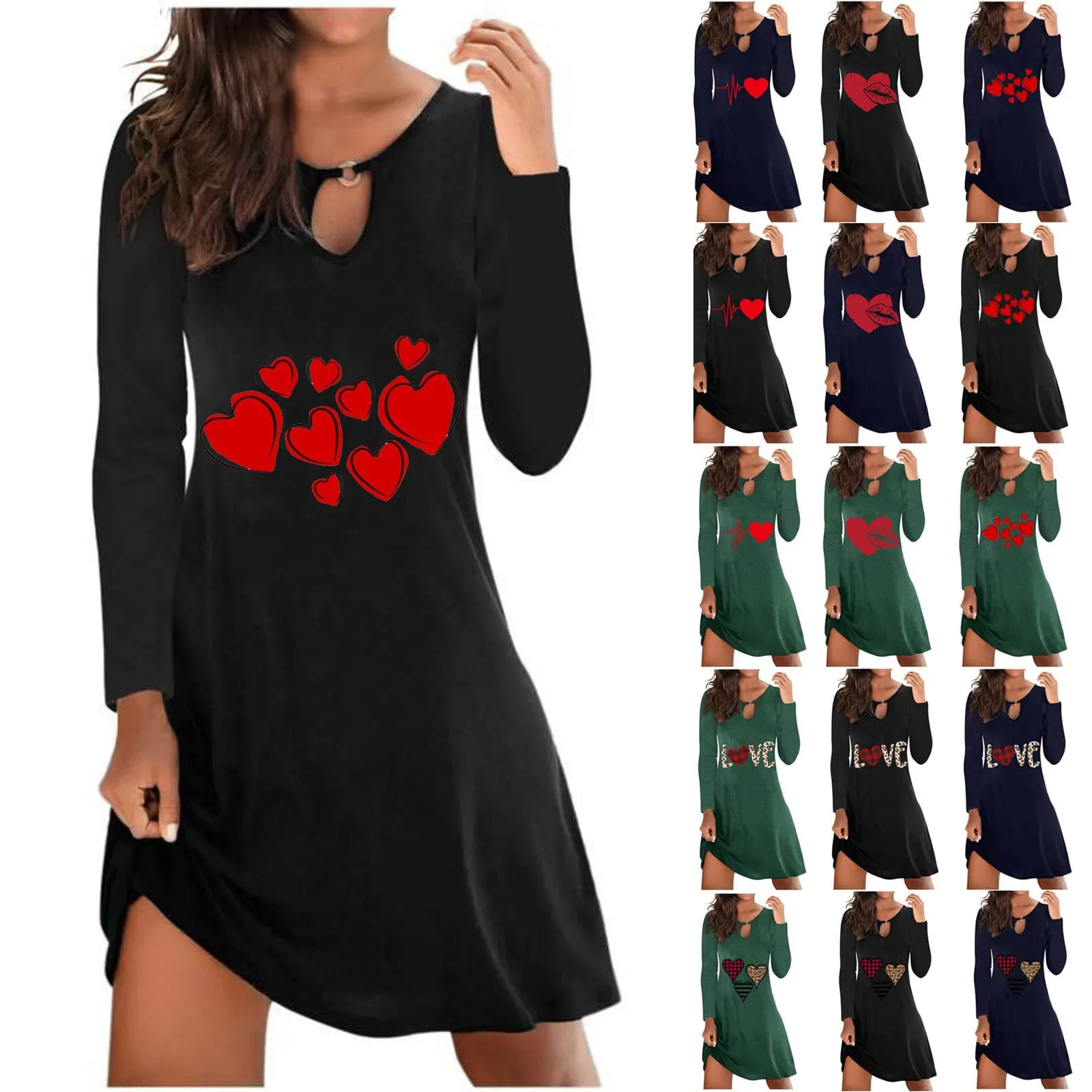 

Женское свободное платье с длинным рукавом, повседневное модное винтажное платье с круглым вырезом и принтом, большие размеры, весна-осень ...