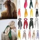 Резинка для волос, однотонная, цветная, с цветочным принтом, на женский хвостик градусов