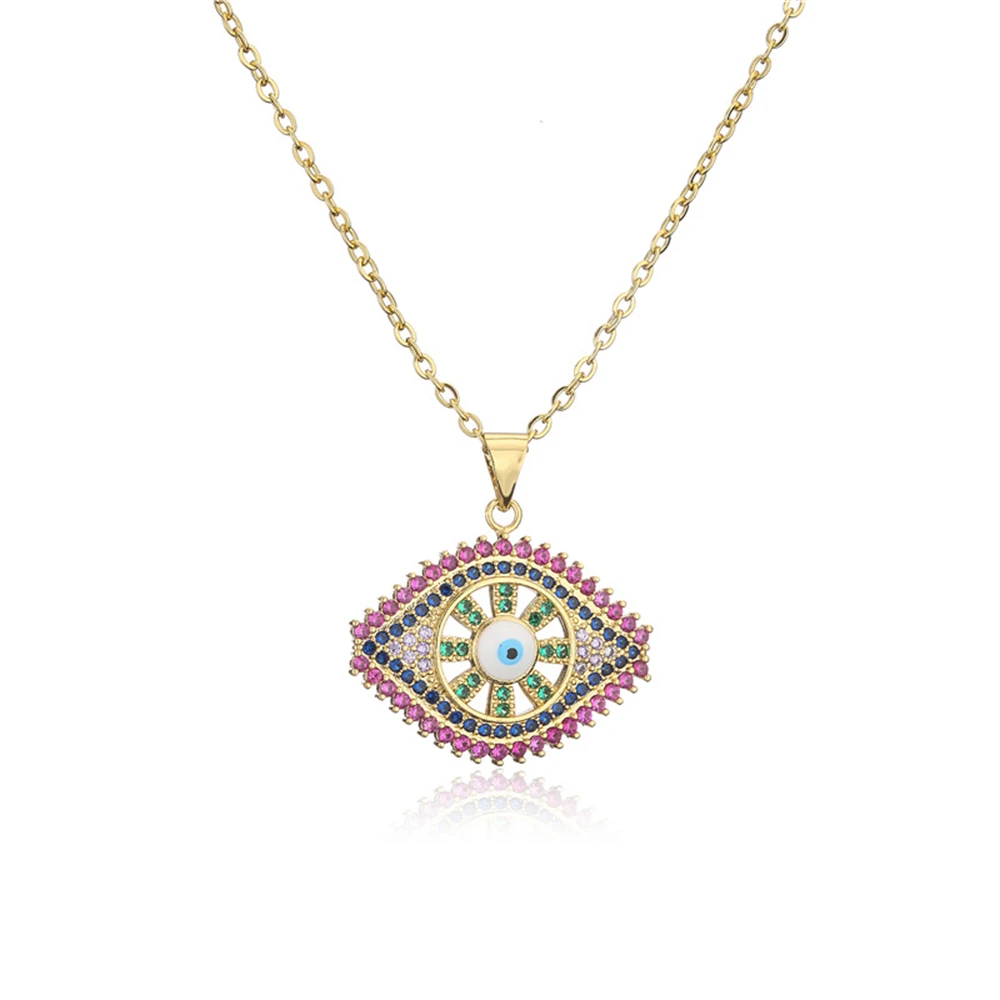 

Boho Tribal Enamel Clavicle Chain 18K Gold Plating Ladies Paved Crystal Evil Eyes Pendant Necklace Women Jewelry Gifts