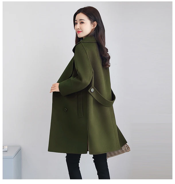 Женское Однотонное шерстяное пальто, элегантное шерстяное пальто оверсайзсредней длины с длинным рукавом, осень