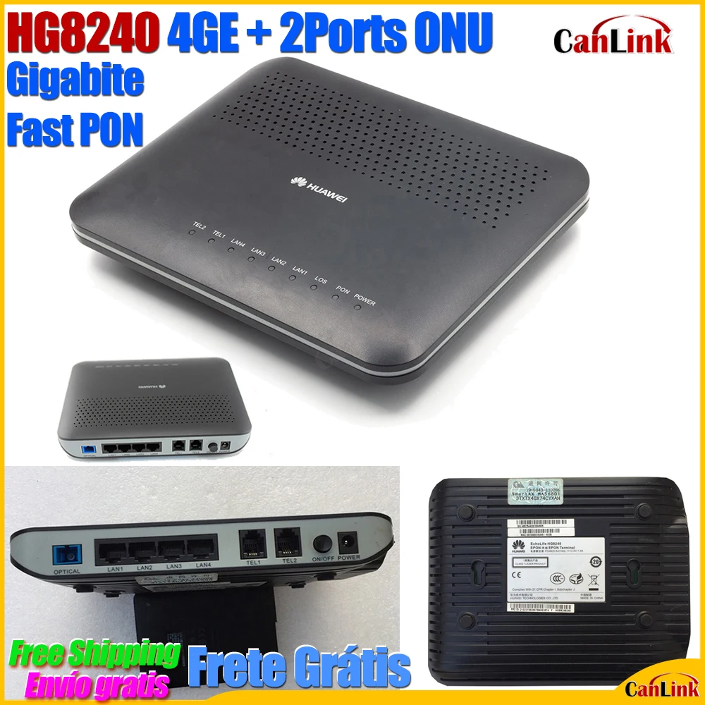

5pcs 10pcs/Lot Free Shipping Refurbished ON HG8240 4GE +2Ports Tel EPON GPON ONU Terminal Modem Router ONT English System