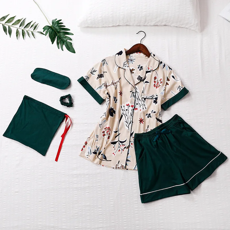 7 шт. Хлопковая пижама с цветочным принтом пижамные комплекты большой размер