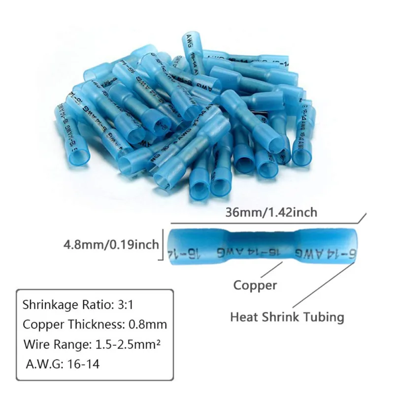 

Butt Heat shrink tube Splice Terminals 19A-48A W/ Box 200PCS Connectors