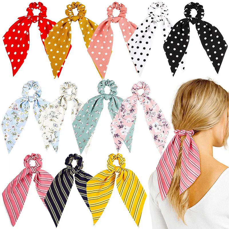 12PCS MIX 12 шт./партия, модные DIY резинки для волос, шарф, Цветочная лента в горошек, эластичные Галстуки для волос, держатель ленты, Аксессуары для волос для девочек - Цвет: 12PCS MIX