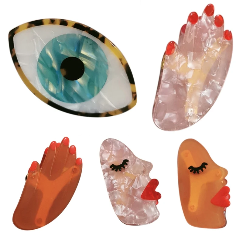 

Забавная заколка для волос M89E для женщин, акриловые большие глаза, ладонь, искусственная кожа, французский дизайн, Нескользящие модные аксе...