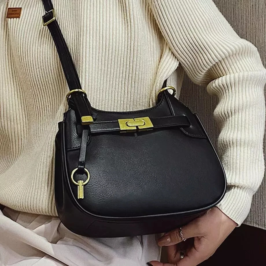 

Small Pu Leather Saddle Bags for Women 2021 Shoulder Bag Lady Branded Trending Handbags and Purse Women's Classic Hand Bag