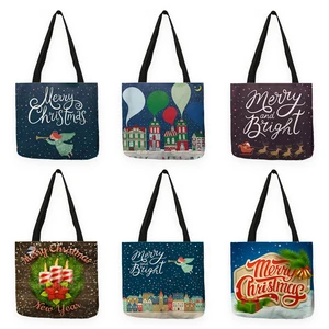 B13053 Новое поступление, рождественские женские сумки, вместительные сумки для покупок с двусторонним принтом